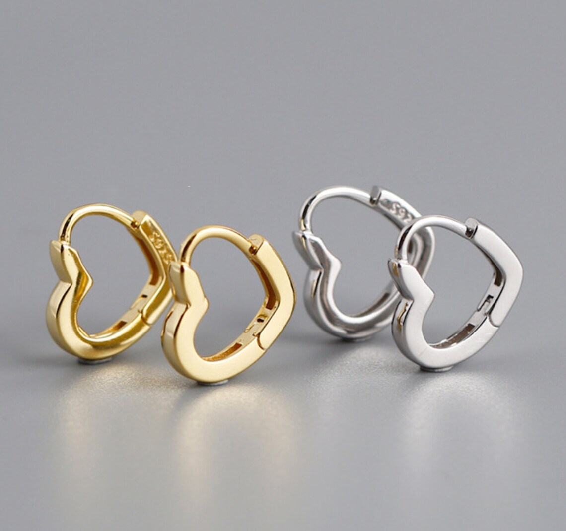 Love Heart Gold Plated Hoop Earrings Etsy