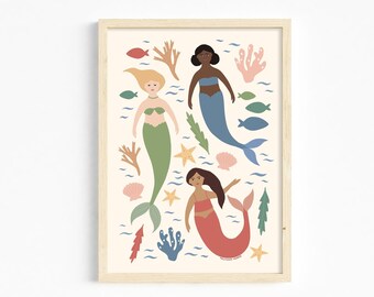 Mermaid Print | Under the Sea Print | Seaside Print | Ocean Print | Mermaid Wall Art | Ocean Decor | Seaside Decor | Children’s Prints