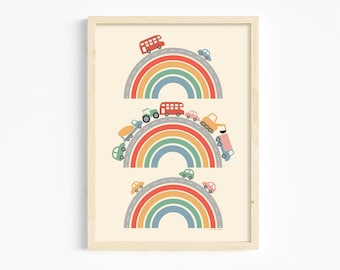 Car Rainbow Print | Vehicle Print | Vehicle Poster | Cars Print | Car Decor | Kids’ Prints | Nursery Wall Art | Nursery Prints