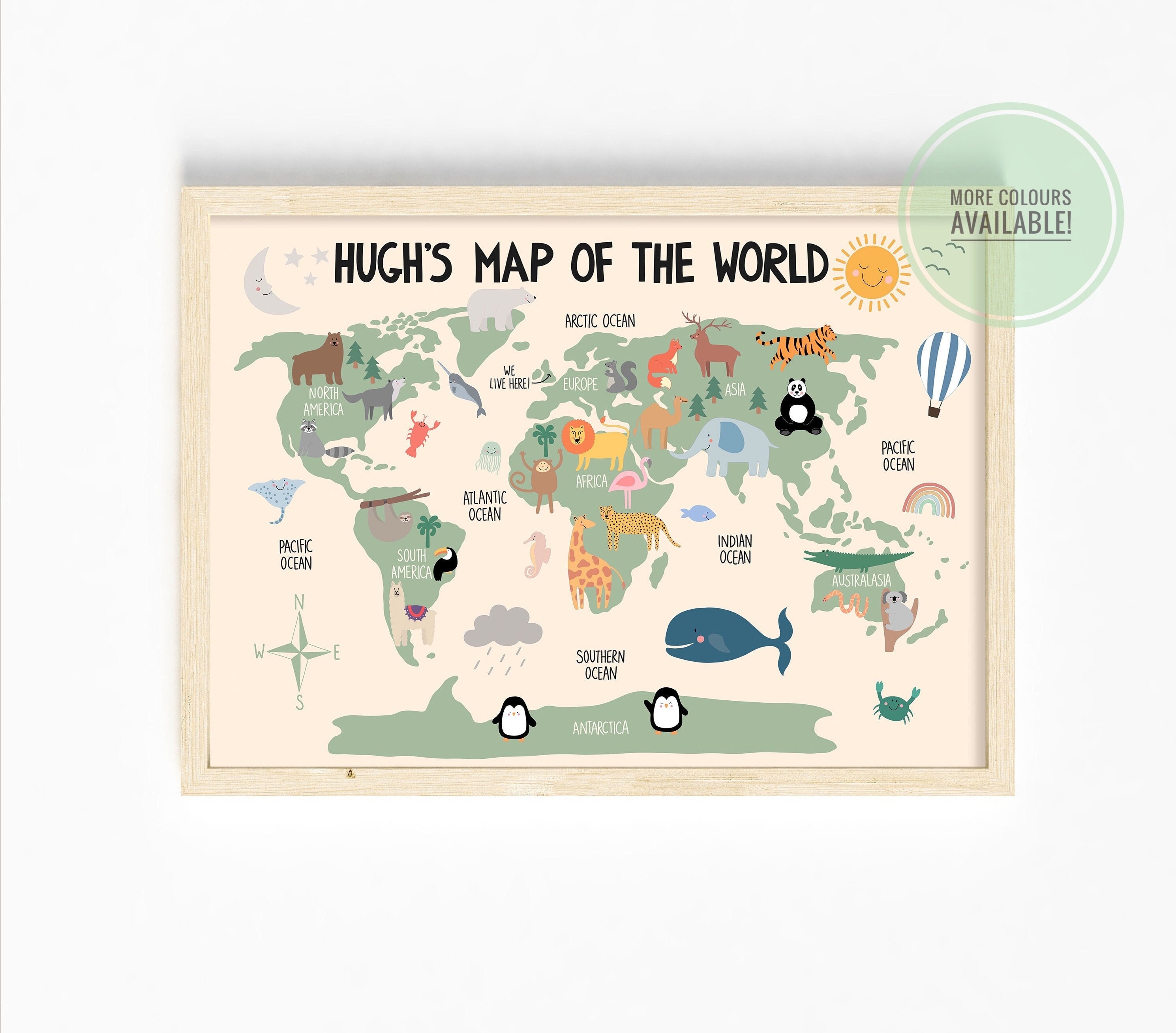 Childrens World Map Various Colours and Personalised | Etsy
