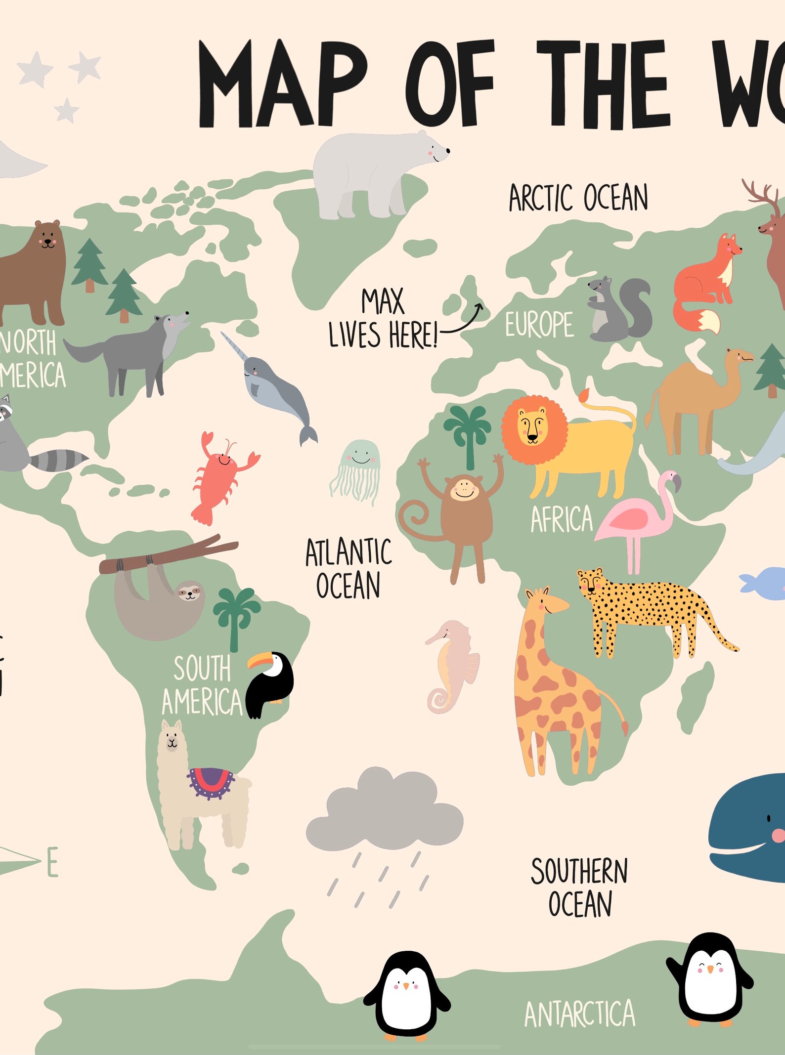 Childrens World Map Various Colours and Personalised - Etsy
