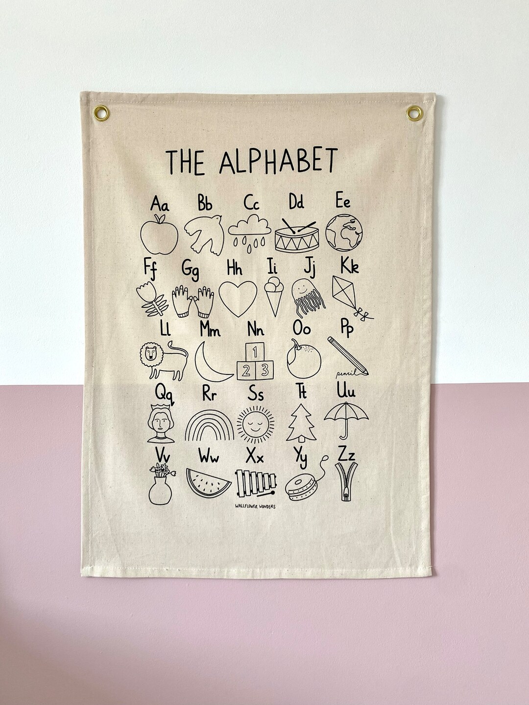 Alphabet Wall Hanging Alphabet Wall Tapestry Screen Printed Fabric Wall