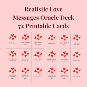 Cartes Oracle imprimables / Messages d'amour et notes réalistes / Conseils honnêtes sur l'amour, les rendez-vous amoureux, les relations amoureuses, la séparation / 72 cartes / PDF