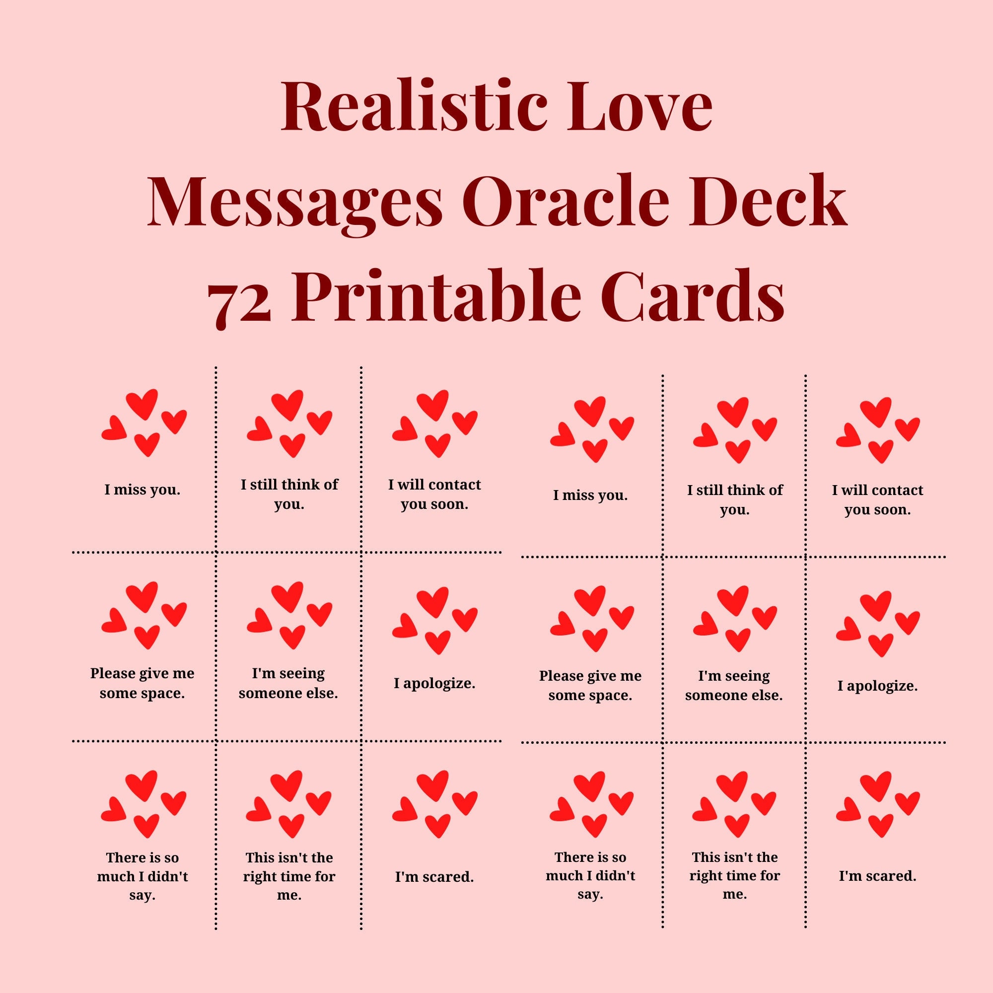 Printable Oracle Cards / Realistic Love Messages & Notes / Honest Advice on Love, Dating, Romantic Relationships, Separation / 72 Cards/ PDF - Etsy printable-oracle-cards-realistic-love-messages-notes-honest-advice-on-love-dating-romantic-relationships-separation-72-cards-pdf-etsy