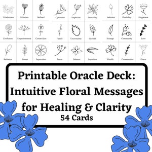 Cartões de palavras-chave do Oráculo para impressão / Mensagens de cura intuitivas de plantas e flores para clareza e paz interior / 54 cartões / Download em PDF