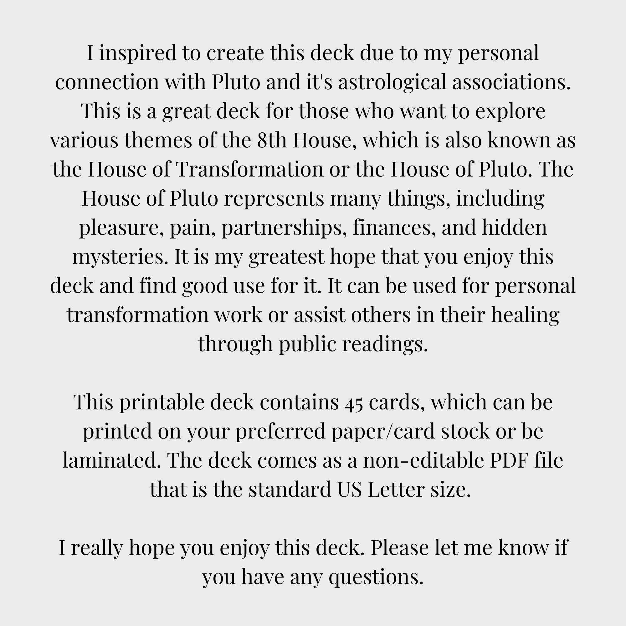 Printable Oracle Card Deck / the 8th House of Pluto / Etsy Norway