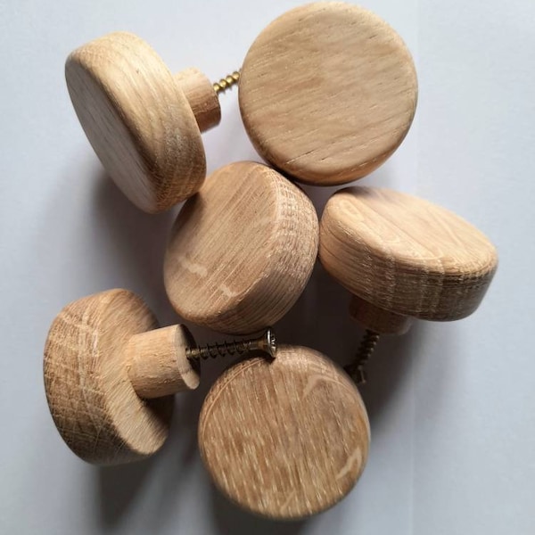 Round plain oak wooden drawer knobs handles Scandi furniture pulls