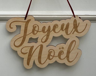 Pancarte Joyeux Noël, décoration porte,  couronne de Noël