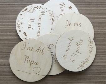 First time wooden milestone cards / birth gift / Pack of 6 double-sided