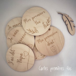 Tarjetas de hitos de bebé de madera, regalo de nacimiento, personalizado, 12 meses de doble cara Premières fois