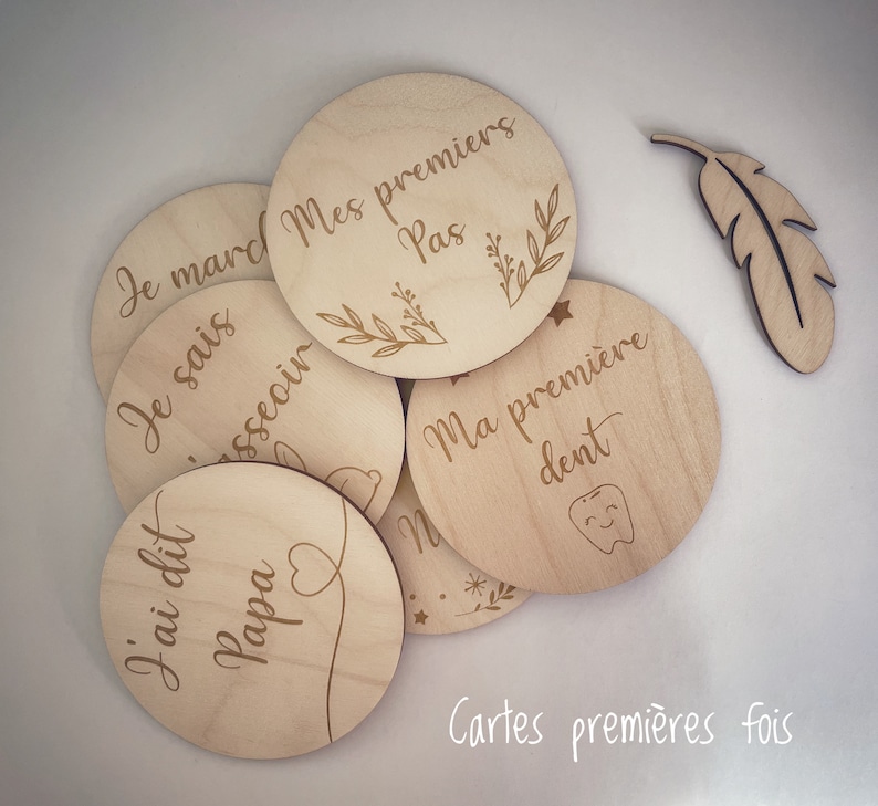 Cartes étapes bébé bois, cadeau de naissance, personnalisé, Recto-verso 12mois Premières fois