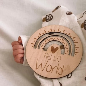 Tarjetas de hitos de bebé de madera, regalo de nacimiento, personalizado, 12 meses de doble cara 6carteR/V+helloworld