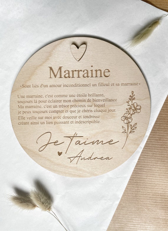 Carte médaillon cadeau Marraine bois