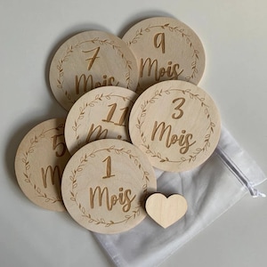 Tarjetas de hitos de bebé de madera, regalo de nacimiento, personalizado, 12 meses de doble cara imagen 10