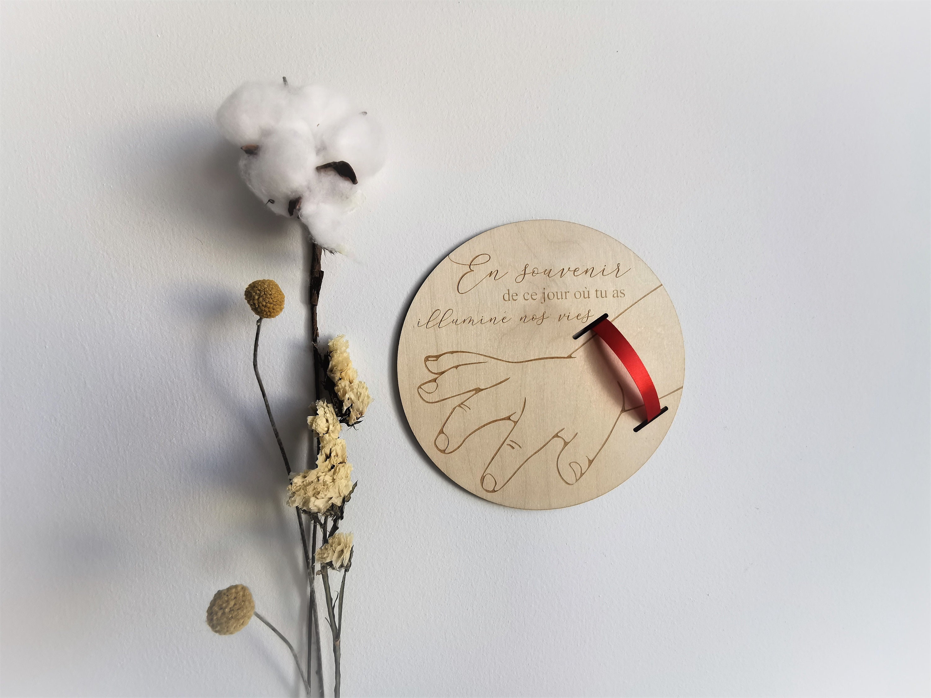 Carte Bienvenue Porte Bracelet de Naissance, Bois, Main, Bébé Naissance Cadeau