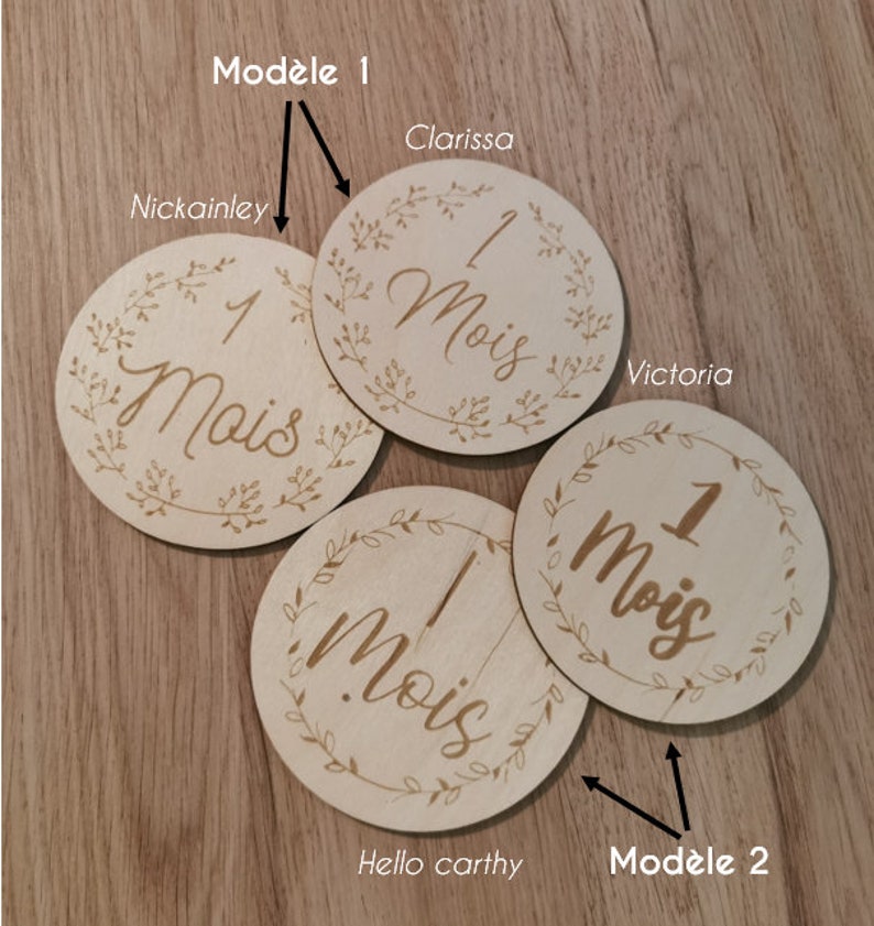 Tarjetas de hitos de bebé de madera, regalo de nacimiento, personalizado, 12 meses de doble cara imagen 2