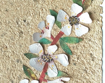 Manuka Flowers - Teabag collage on handmade paper