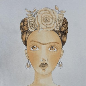 Frida Kahlo Tea Wash Acuarela - pintura original