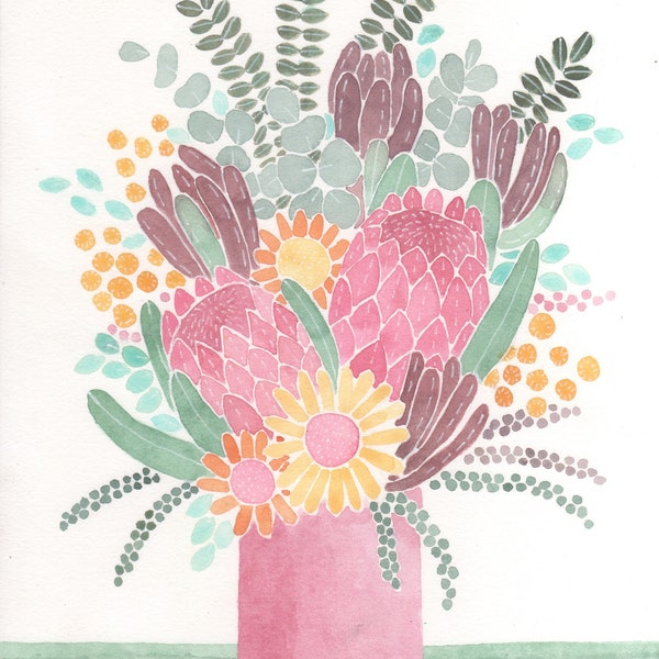 Aussie Natives "Harper" - original watercolour of beautiful Australian natives in a vase