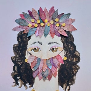 Belle of the Ball - bustine di tè riciclate, penna e acquerello su carta - arte originale