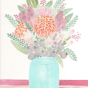 Aussie Natives "Mia" - original watercolour of Australian Natives in a vase