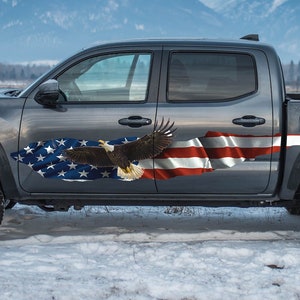American Flag Bald Eagle Side Body Large Decal For Pickup Truck. Patriotic Eagle American Flag Themed  Vehicle Sticker. Decal For 4x4 Cars.