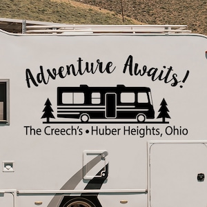 Personalized Camper Vinyl Decal - Custom Camper Decor Motorhome - RV Sticker - Adventure Awaits Sticker