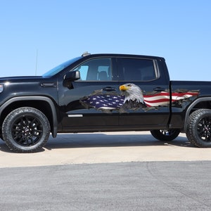American eagle flag jeep patriotic decal, car body side large livery sticker for 4x4 vehicle pickup truck rv, United States exclusive wrap