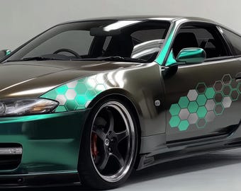 Adhesivo hexagonal JDM para coche, apto para cualquier coche o camión, juego de pegatinas de vinilo tipo panal para parachoques, vinilo adhesivo removible hexagonal geométrico para laterales de la carrocería
