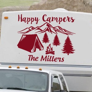 Happy Campers Decal - Personalized RV Sticker - Custom Camper Decor - Motorhome Sticker - Camper Gift - Travel Trailer Decals