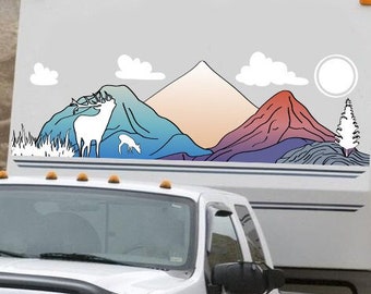 Nature Themed Decal For RV And Motorhome. Sticker For Camper. Large Decal With Mountains And Nature For RV and Motorhome.