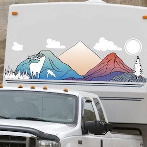 Nature Themed Decal For RV And Motorhome. Sticker For Camper. Large Decal With Mountains And Nature For RV and Motorhome.
