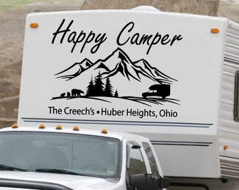Custom Camper Decal Motorhome - Happy Camper RV Sticker - Personalized Camper Vinyl Decor - Camping Truck Decoration