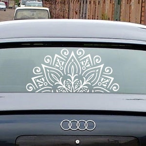 Halbes Mandala Auto Fenster Aufkleber, Boho Blumen Aufkleber Fahrzeug, Mandala Autozubehör Dekor, Meditationsgeschenk für Sie