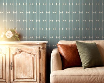 Sage Green Mid Century Wallpaper Peel and Stick, Geometric Arch Wall Mural, Modern Retro Pill Pattern Accent Wall, Minimalist Soft Green