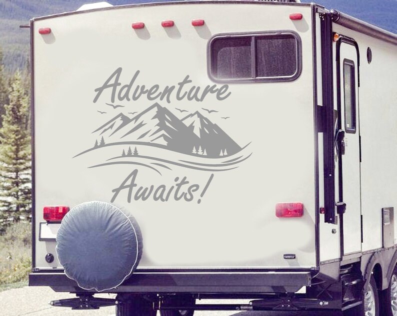 Adventure Awaits Quote RV Decal - Happy Camper Vinyl Sticker for ...