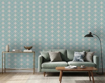 Geometric Wallpaper in Duck Egg Blue, Modern Peel and Stick Wall Mural, Scandi Teal Patterned Wall Décor, Elegant Minimalist Accent Wall