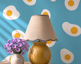 Blue Wall Pattern Peel and Stick, Cute Fried Eggs Wallpaper, Playful Aesthetic Wall Décor, Removable Wall Mural for Kitchen, Café, Nursery