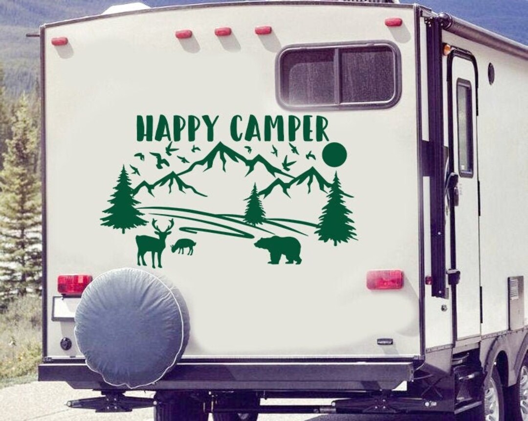 Happy Camper RV Decal - Motorhome Mountains Sticker - Travel Vinyl ...