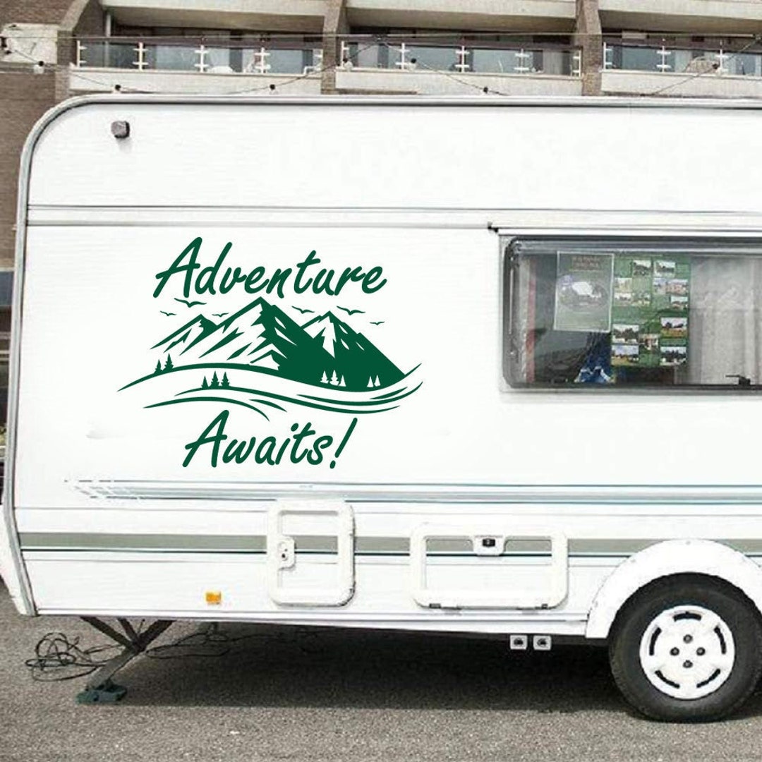 Adventure Awaits Quote RV Decal - Happy Camper Vinyl Sticker for ...