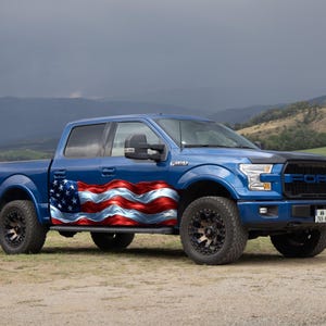 Large American flag car decal, jeep body side livery patriotic sticker for 4x4 vehicle pickup truck rv, United States exclusive wrap