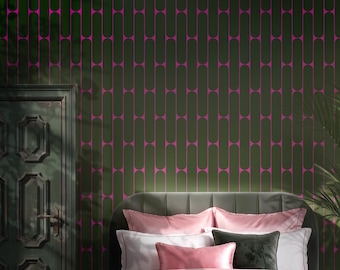 Green Magenta Wallpaper Peel and Stick, Mid Century Geometric Wall Mural, Emerald Fuchsia Accent Wall, Retro Arch Wall Covering