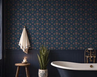 Moody Navy Floral Peel and Stick Wallpaper, Dark Botanical Wall Mural, Removable Accent Wall Décor, Vintage William Morris Style Wallpaper