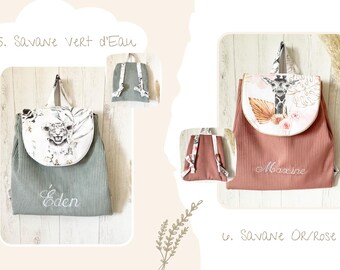 Sac à Dos Personnalisé Nom Enfant - Velours Côtelé, 28x12x40 Cm - Pour école, Voyage, Cadeau Personnalisé