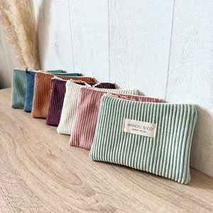 Pochette zippée porte monnaie en velours côtelé / Accessoire femme