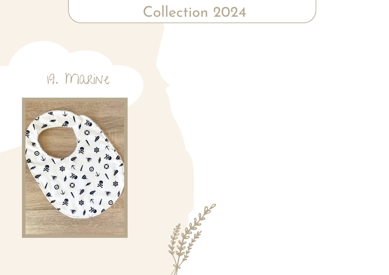 Baby bib in cotton and bamboo sponge / Baby meal accessory / 2024 Collection 19. Marine