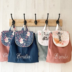 Sac à dos enfant personnalisé en velours côtelé avec prénom brodé / Accessoire enfant - Cadeau - Sac crèche / école maternelle