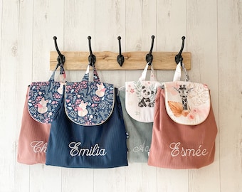 Sac à dos enfant personnalisé en velours côtelé avec prénom brodé / Accessoire enfant - Cadeau - Sac crèche / école maternelle