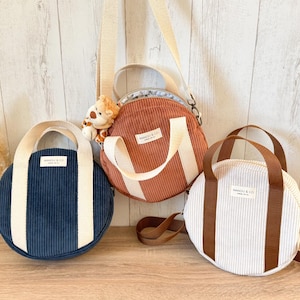 Sac Rond en velours côtelé / Pochette bandoulière / Accessoire femme - Cadeau