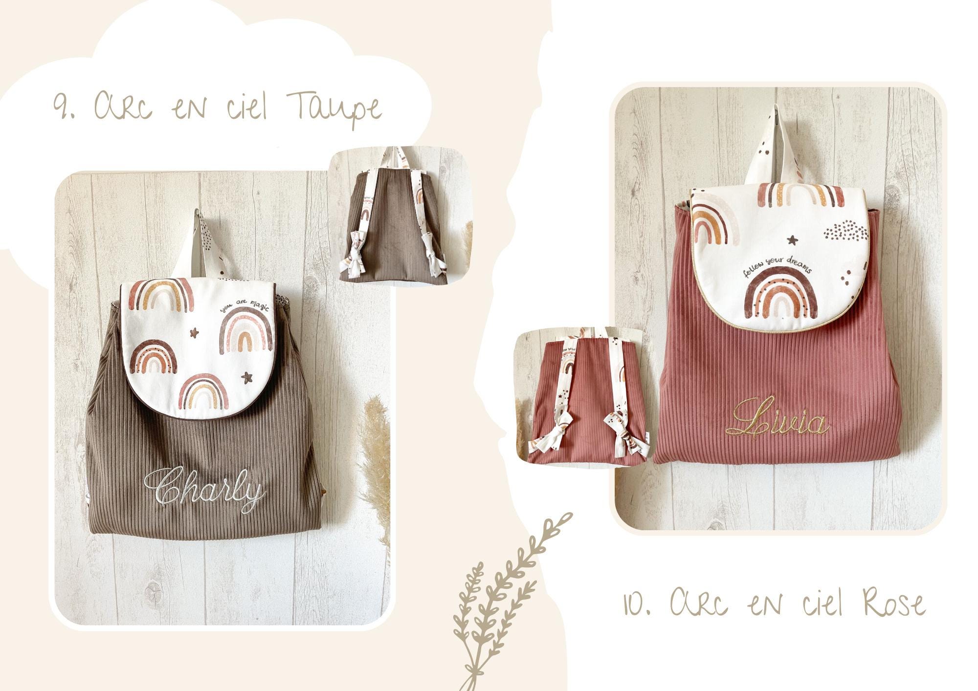 Sac à Dos Enfant Personnalisable Brodé Velours Côtelé - Petit Ours Mignon - Cadeau Rentrée Ou Anniversaire - 9